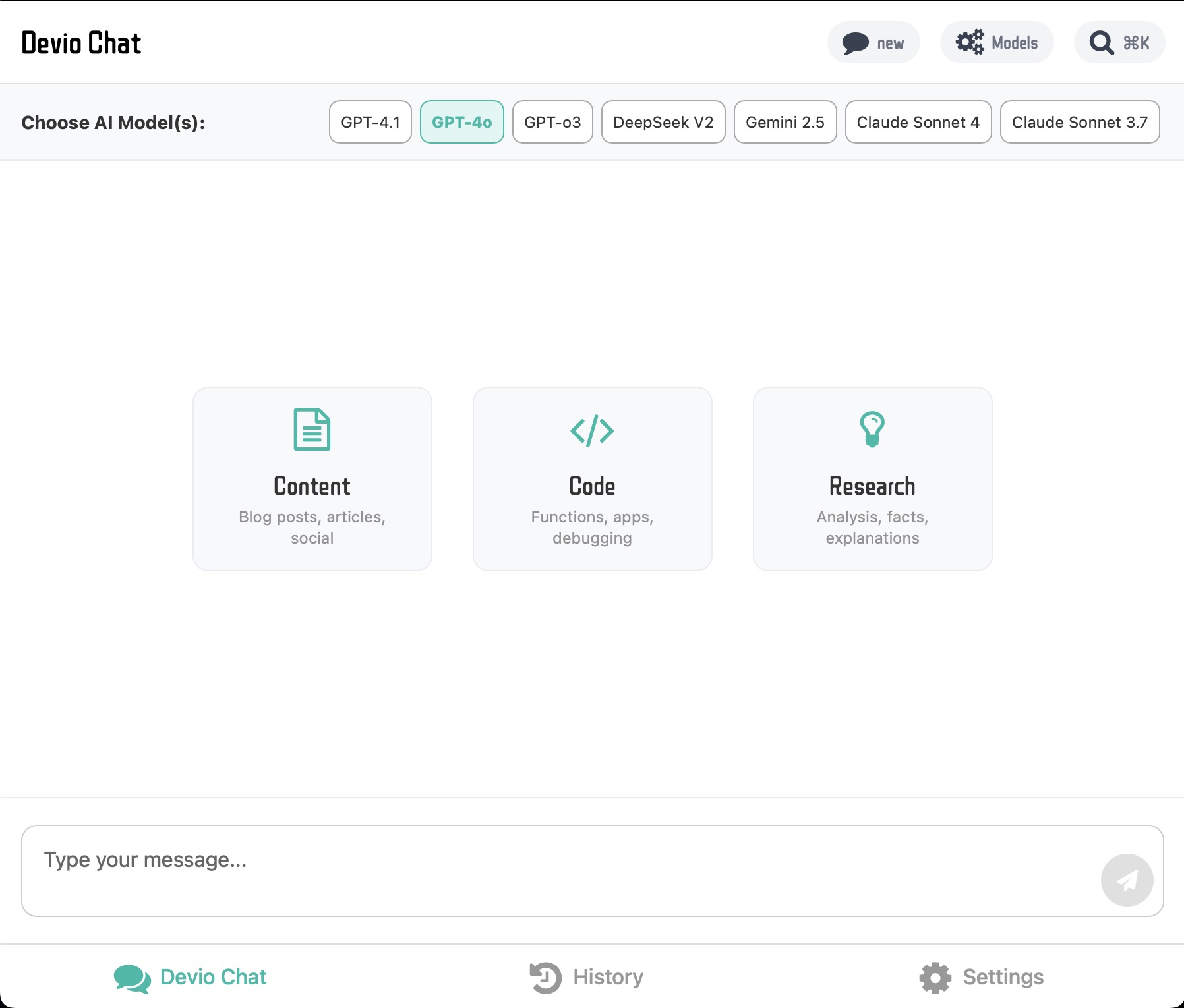 Devio Chat Interface Preview